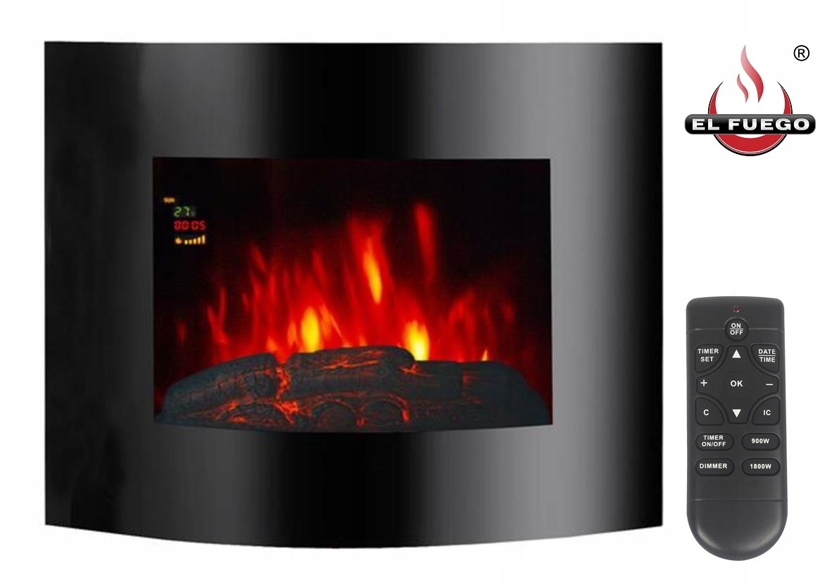 Nástenný krb s funkciou vykurovania El Fuego čierny 900 W 65,5 x 52 x 11 cm